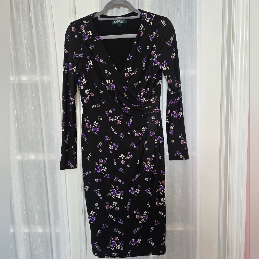Ralph Lauren Black and Purple Floral Dress